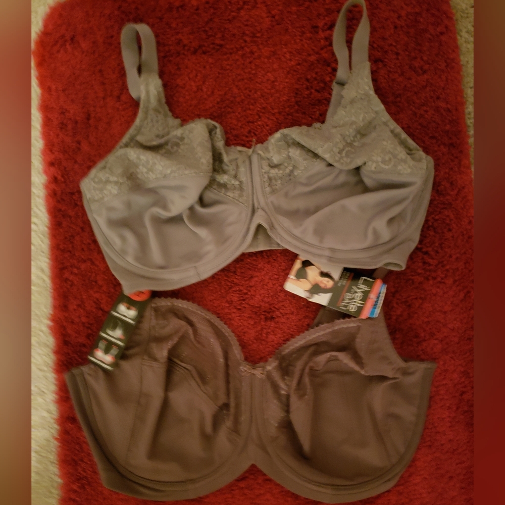 2- Lilyette by Bali Minimizer Smoothing Undewire Gray & Raisin 38DDD Bras NEW